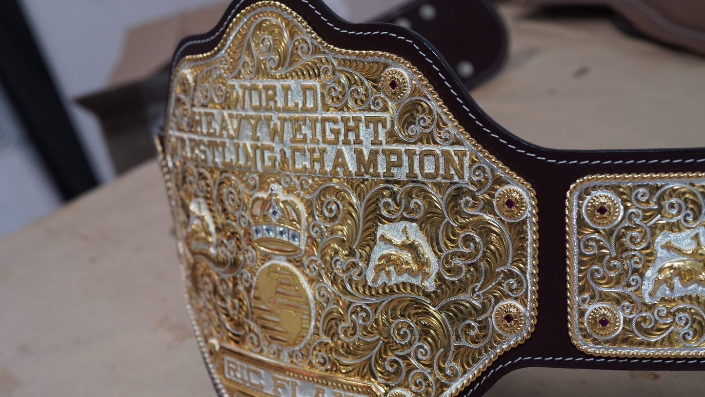 C4 Authentic Big Gold Belt with Original Crumrine Conchos and Figures