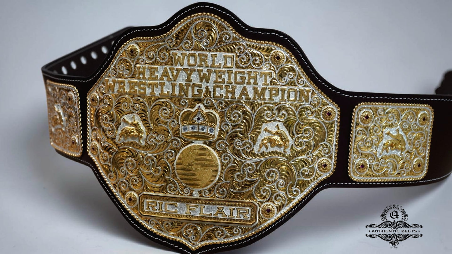 C4 Authentic Big Gold Belt with Original Crumrine Conchos and Figures