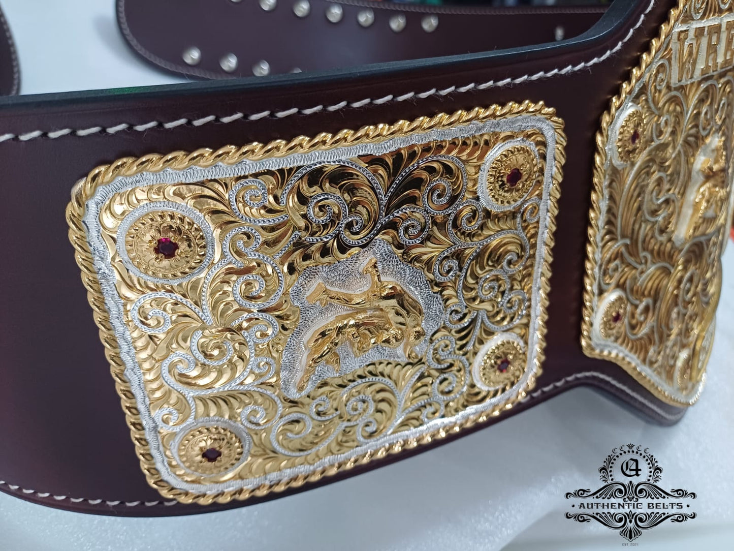 C4 Authentic Big Gold Belt with Original Crumrine Conchos and Figures