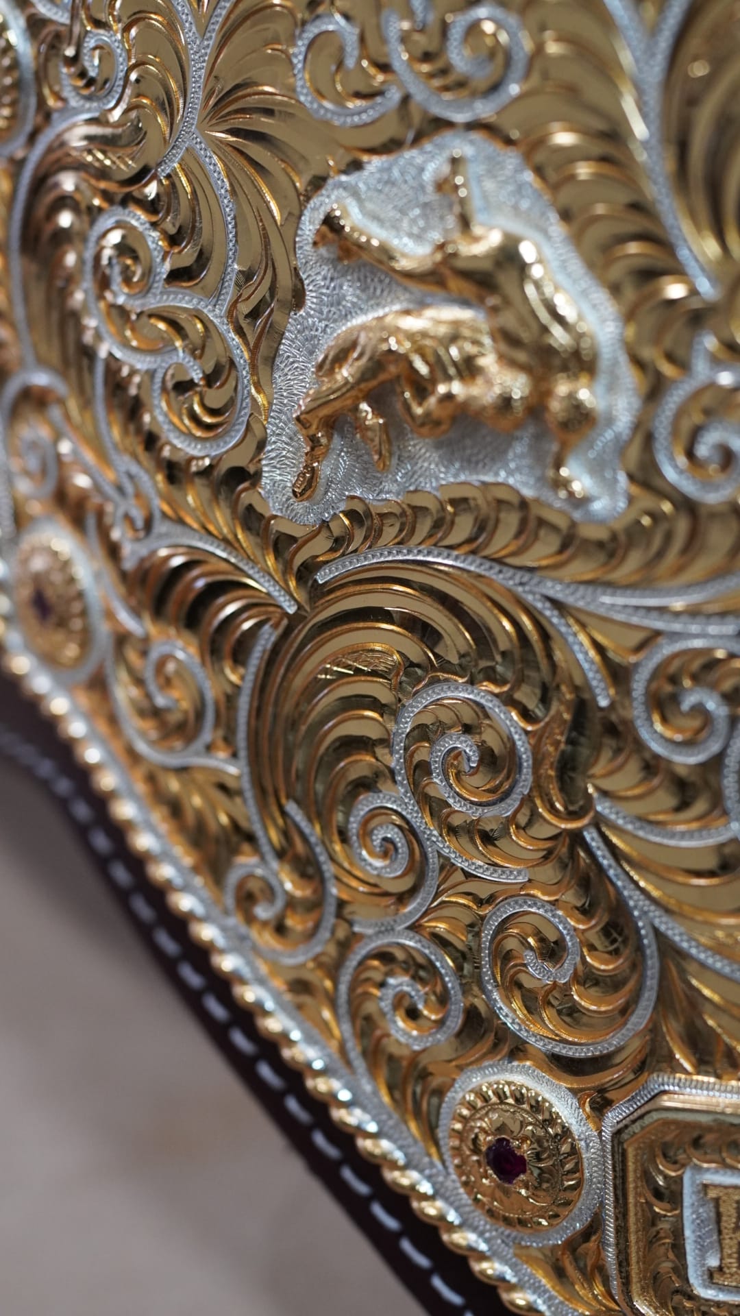 C4 Authentic Big Gold Belt with Original Crumrine Conchos and Figures