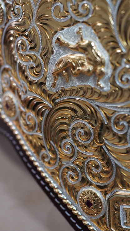 C4 Authentic Big Gold Belt with Original Crumrine Conchos and Figures