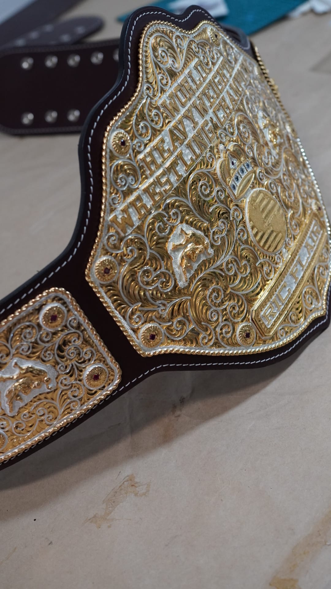 C4 Authentic Big Gold Belt with Original Crumrine Conchos and Figures