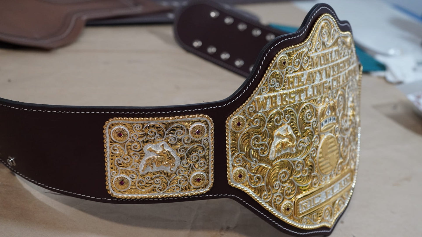 C4 Authentic Big Gold Belt with Original Crumrine Conchos and Figures